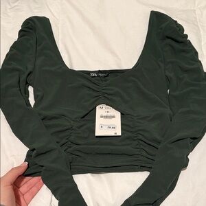 Zara Dark Green Long Sleeve Crop Top